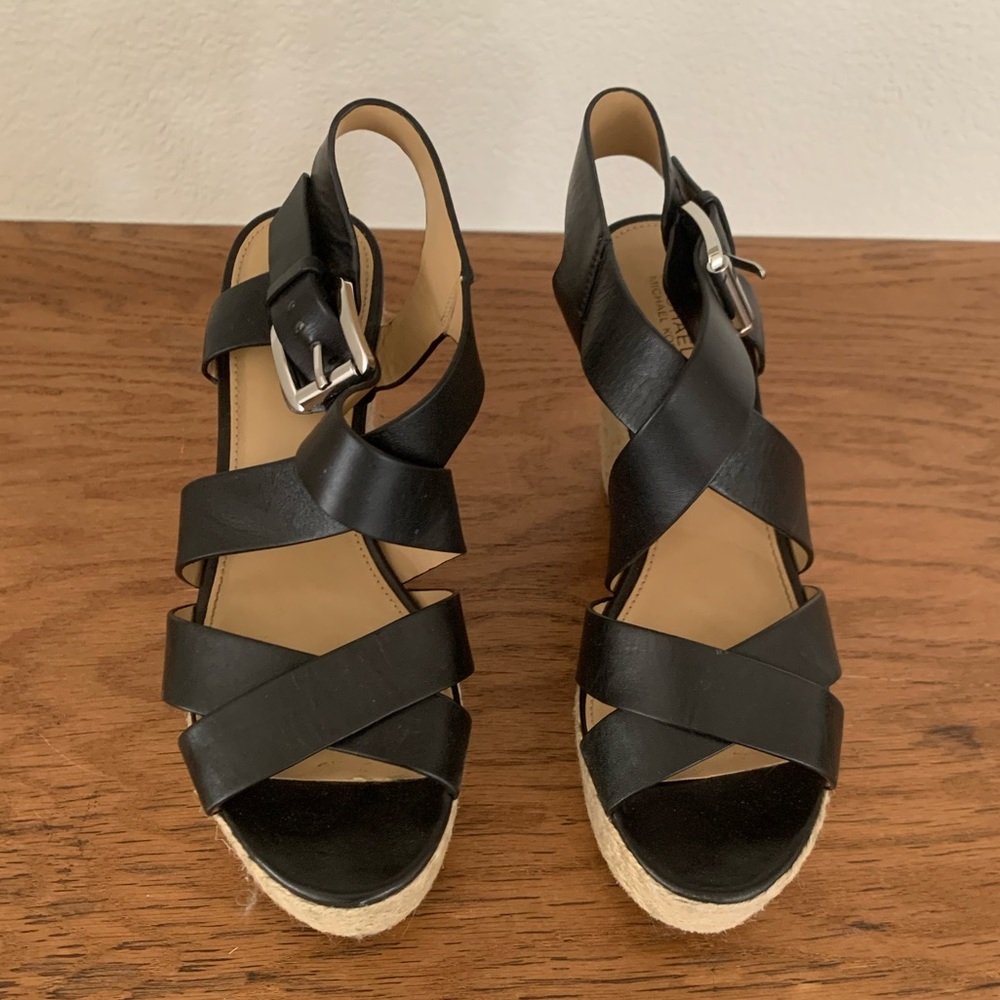 Michael KORS Black Celia Platform Wedge Sandals
